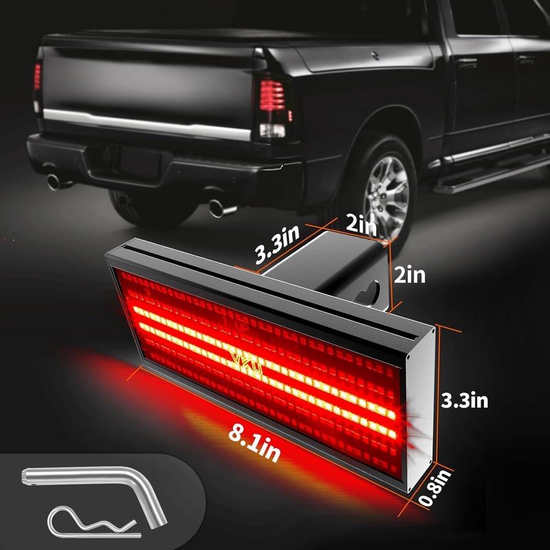 VKU Hitch Cover with LED Light, 6 Rows and 216 pcs LED Chips 6 Mode of Full Lighting Universal Fit 2" Receiver for Towing Truck Chevy (Chevrolet), Ford, GMC, Dodge RAM, Jeep, ATV SUV Van SUV - Image 2